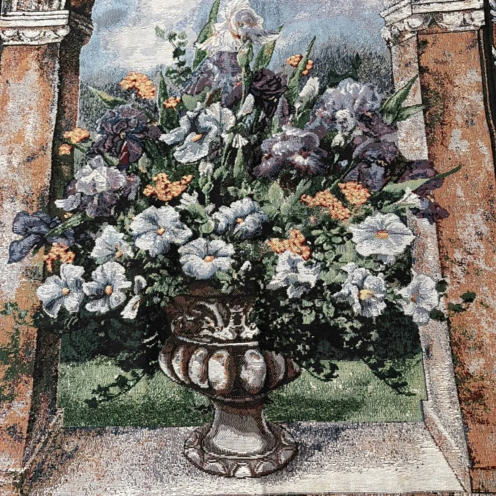 Sea Gull Floral Tapestry Wall Hanging Iris‎ Flower Urn Archway Woven Art 34x26
